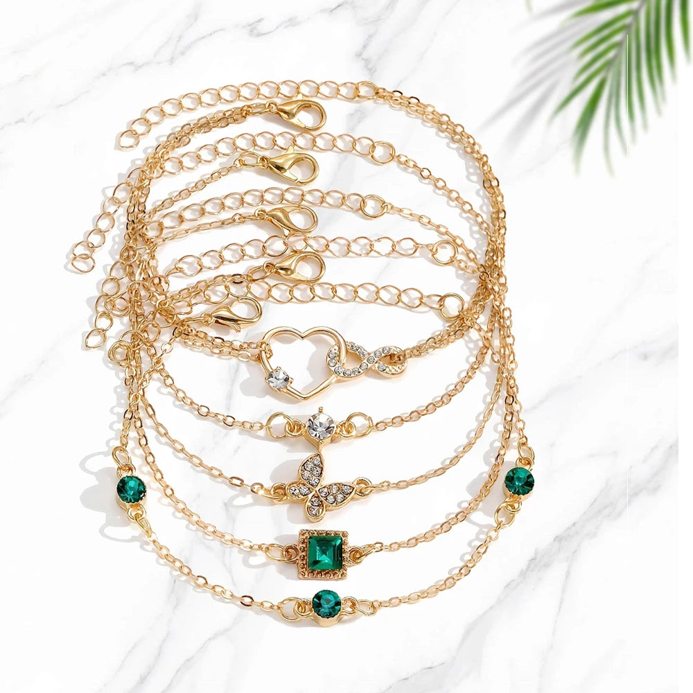 5pcs Vintage-Inspired Bracelet Set with Sparkling Rhinestones - Infinity & Geometric Designs, Perfect for Casual Attire or Gifti