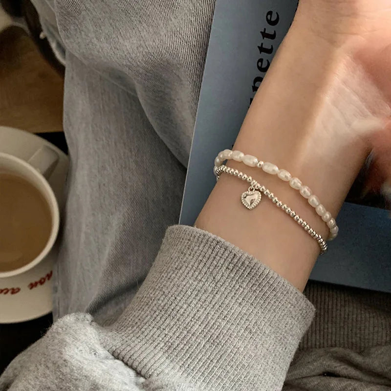 VENTFILLE 925 Sterling Silver Double Layer Pearl Bracelet for Women Girl Design Bead Korean Jewelry Dropshipping