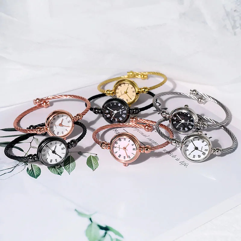 Small Gold Bangle Bracelet Watch - Retro Ladies Quartz Thin Chain