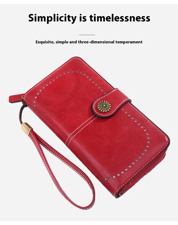 Fashionable new hollow out coin purse for women's oily leather phone bag, long zipper handbag,coin bag Triple fold ladies wallet