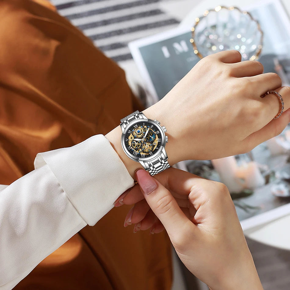 LIGE 2024 Gold Women Watch - Waterproof Sport Quartz Chronograph