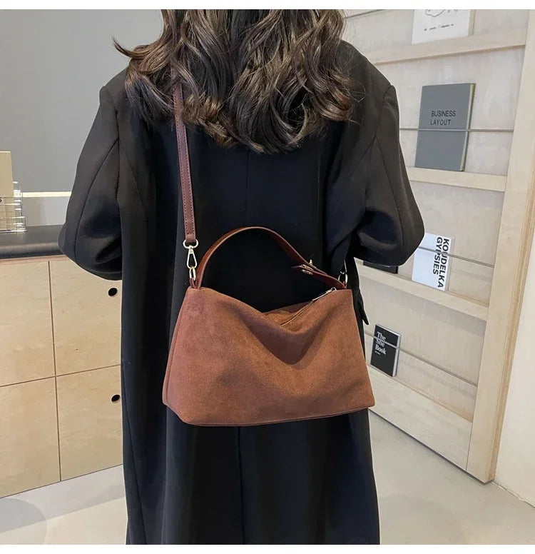 New Solid Color PU Zipper Women's Bag Suede Large Capacity Women's Shoulder Bag Fashion Versatile Casual Dual Purpose Handbag