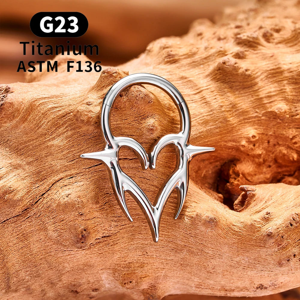 ASTM F136 G23 TItanium Piercing Septum Heart Nose Rings 16G Hinged Clicker Tragus Cartilage Helix Earrings Punk Body Jewelry