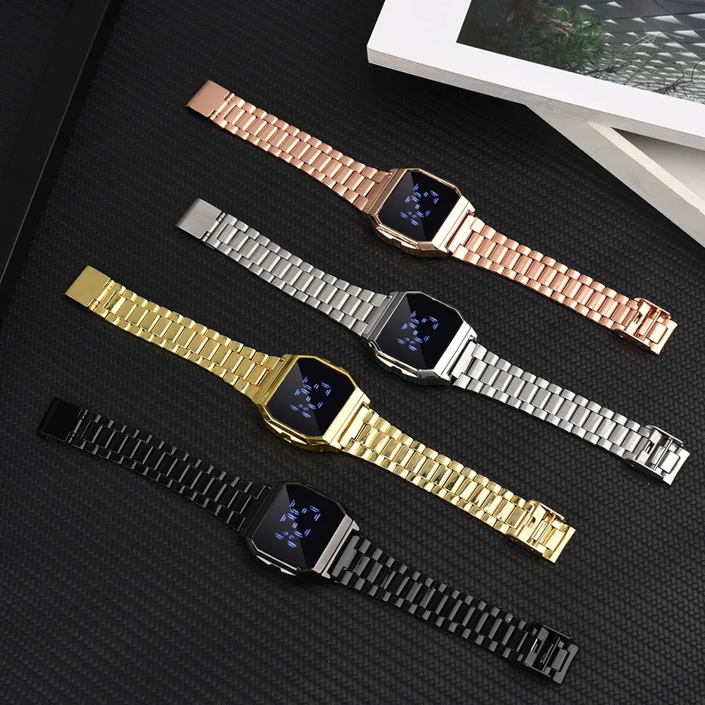 Luxury Gold Silver Sports Military Watches Men Women LED Digital Wristwatches Retro F91W Steel Band Electronic Watch Wrist Clock