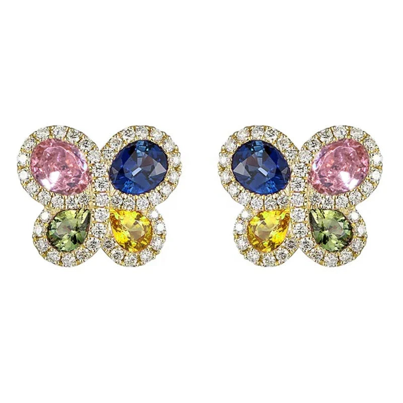 Huitan Four Colors CZ Stud Earrings for Women Exquisite Butterfly Shaped Ear Stud Novel Girls Earrings Luxury Trendy New Jewelry
