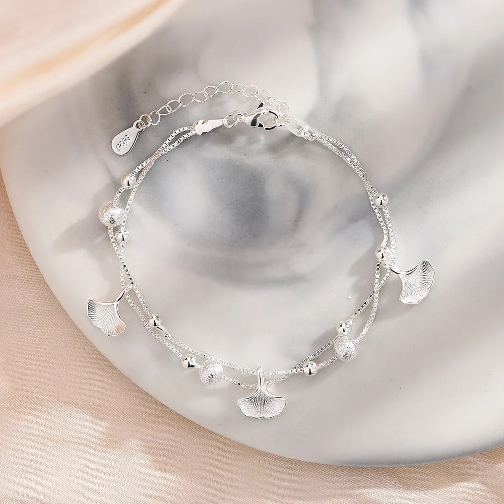 New 925 Silver Geometric Bead Punk Peace of Mind Words Irregular String Bracelet For Woman Girl Fashion Jewelry Gift Dropship
