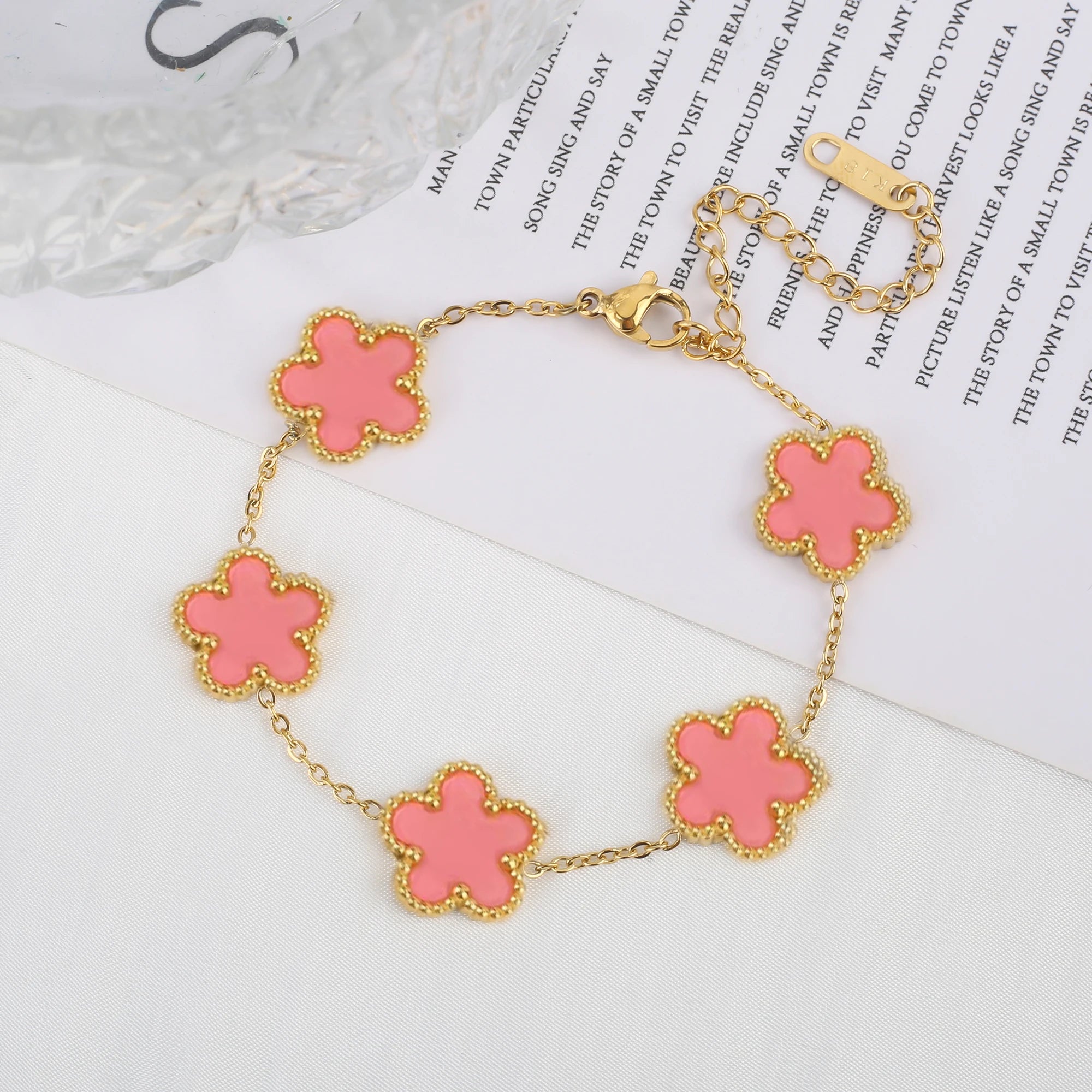 Hot Sale Stainless Steel Plum Blossom Gold Plated Bracelet High Quality Five Leaf Flower Jewelry Simple For Woman Gift Clover