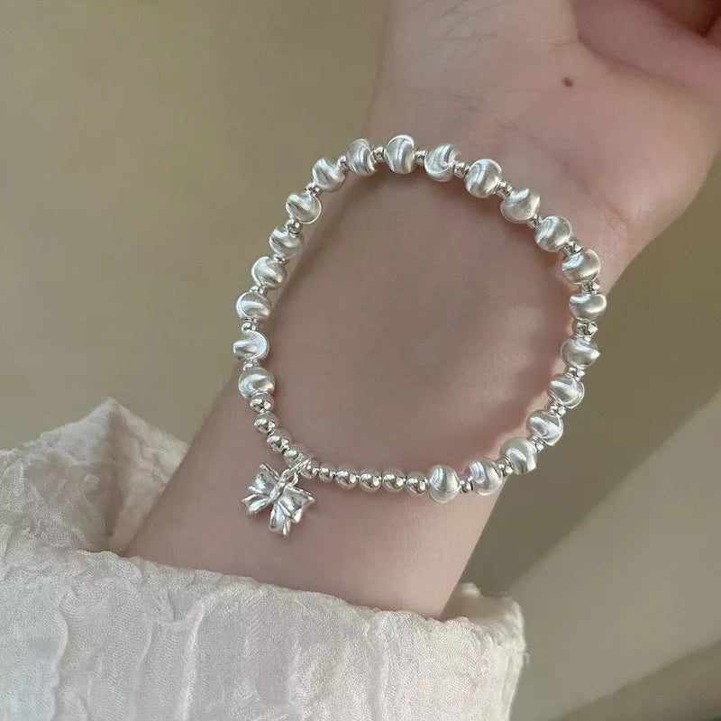 New 925 Silver Geometric Bead Punk Peace of Mind Words Irregular String Bracelet For Woman Girl Fashion Jewelry Gift Dropship
