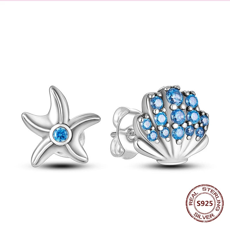 Unicorn Earrings 925 Sterling Silver Original Zircon Elephant Feather Dog Cat Blue Star Small Earrings For Women Jewelry Gift