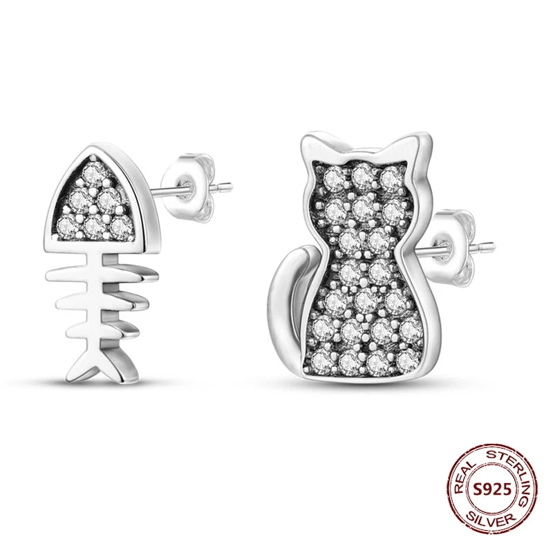 Unicorn Earrings 925 Sterling Silver Original Zircon Elephant Feather Dog Cat Blue Star Small Earrings For Women Jewelry Gift