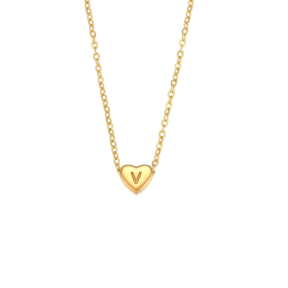 E.B.belle Minimalist Small Love Initial Necklace Jewelry Stainless Steel 18k Gold Plated Mini Heart Letter Pendant Necklace