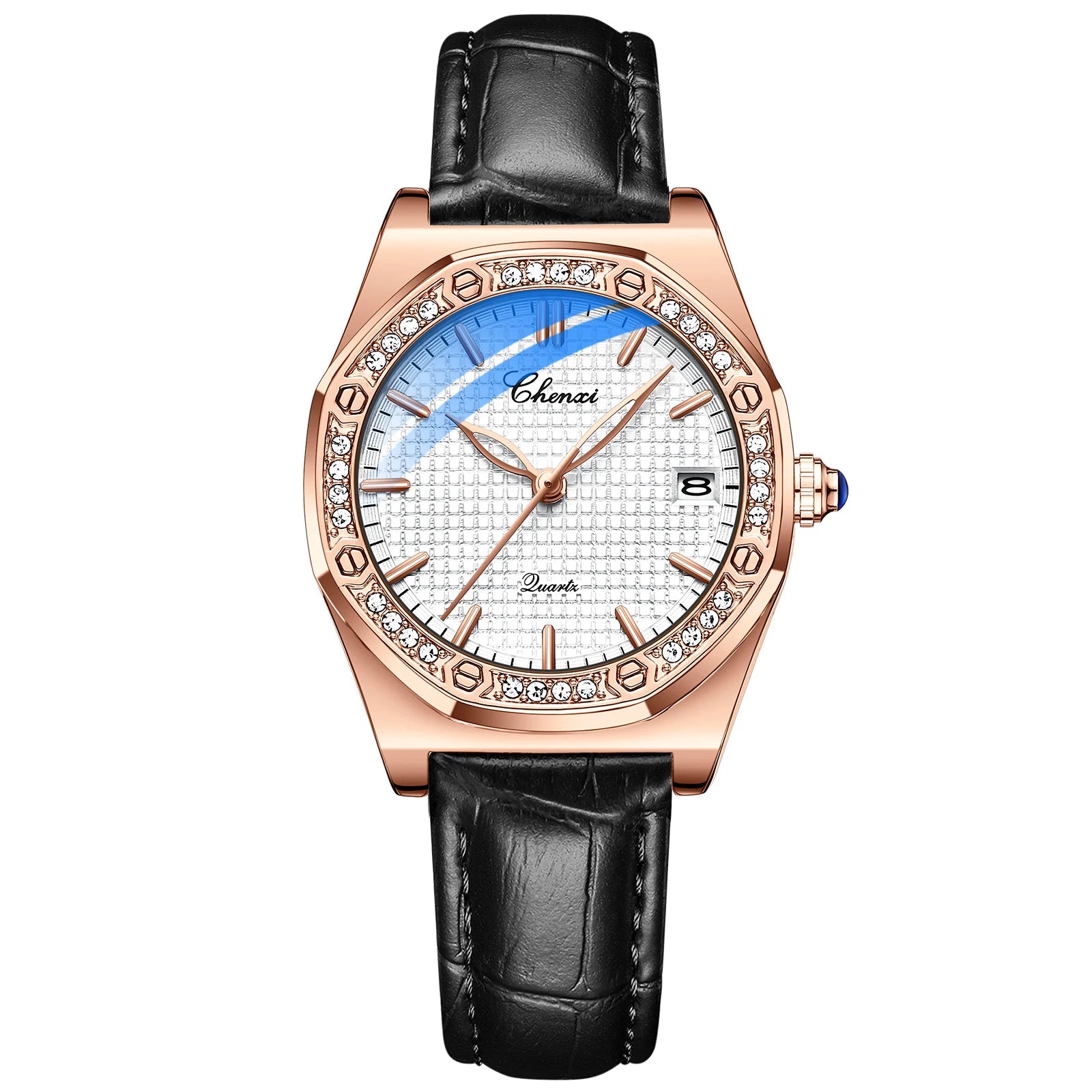 CHENXI Quartz Movement Woman Watch Simple Elegant Luxury Rose Gold Steel and Leather Strap Waterproof Ladies Dress Wristwatch