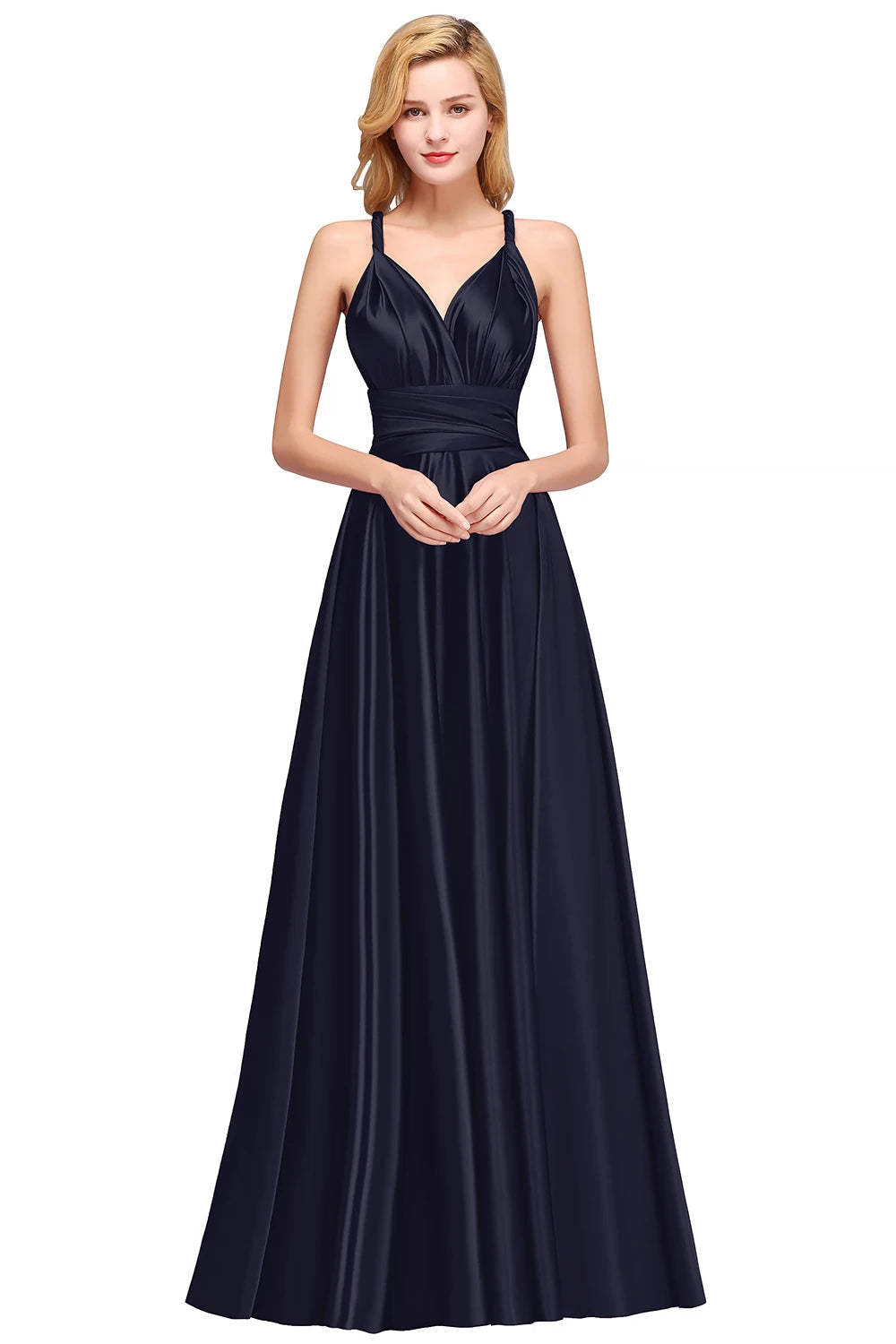 BABYONLINE Sexy Bridesmaid Dress Infinity Style Convertible Halter V neckline Gown Sleeveless Multiway Wrap Changable Guest Gown