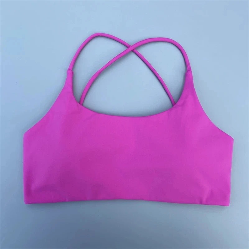 Solid Color Cross Back Fitness Bra - High Strength Yoga Top