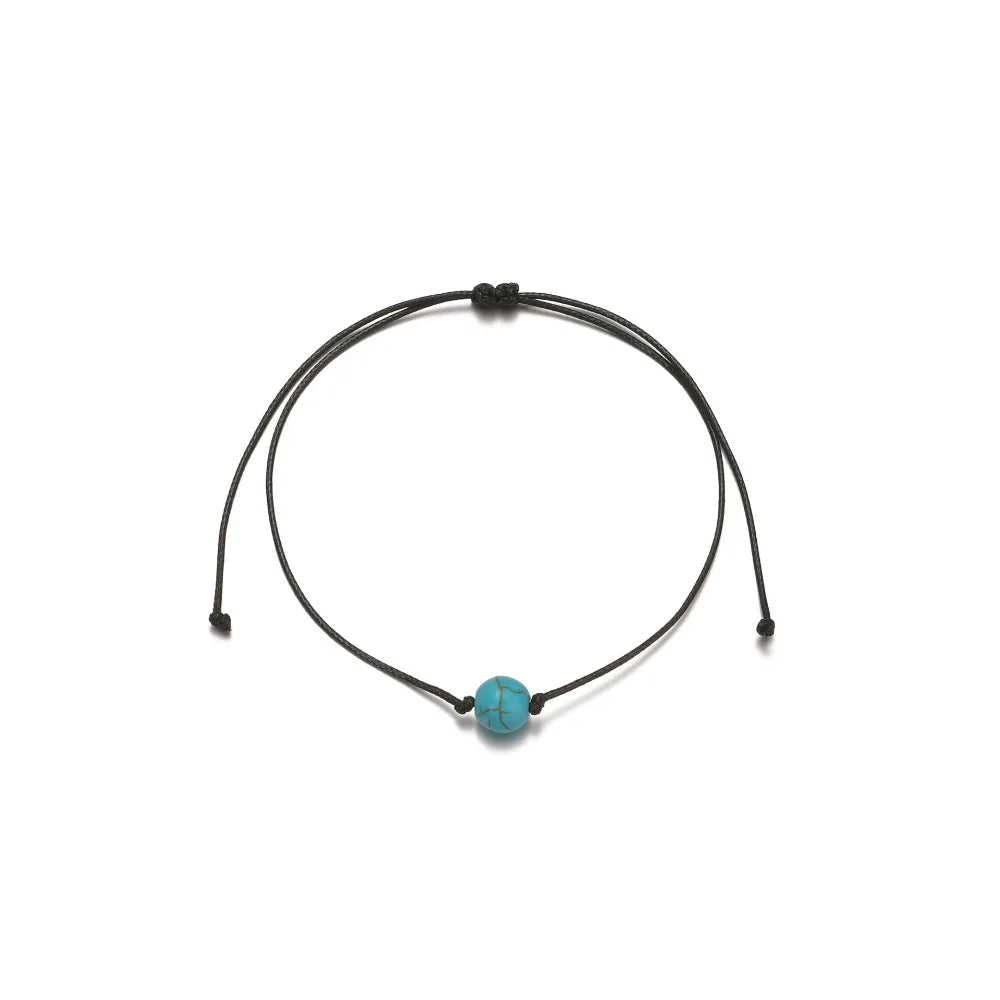 Bohemian Holiday Style   Imitation Turquoise Braided Rope Chain Adjustable Anklet Jewelry Gift