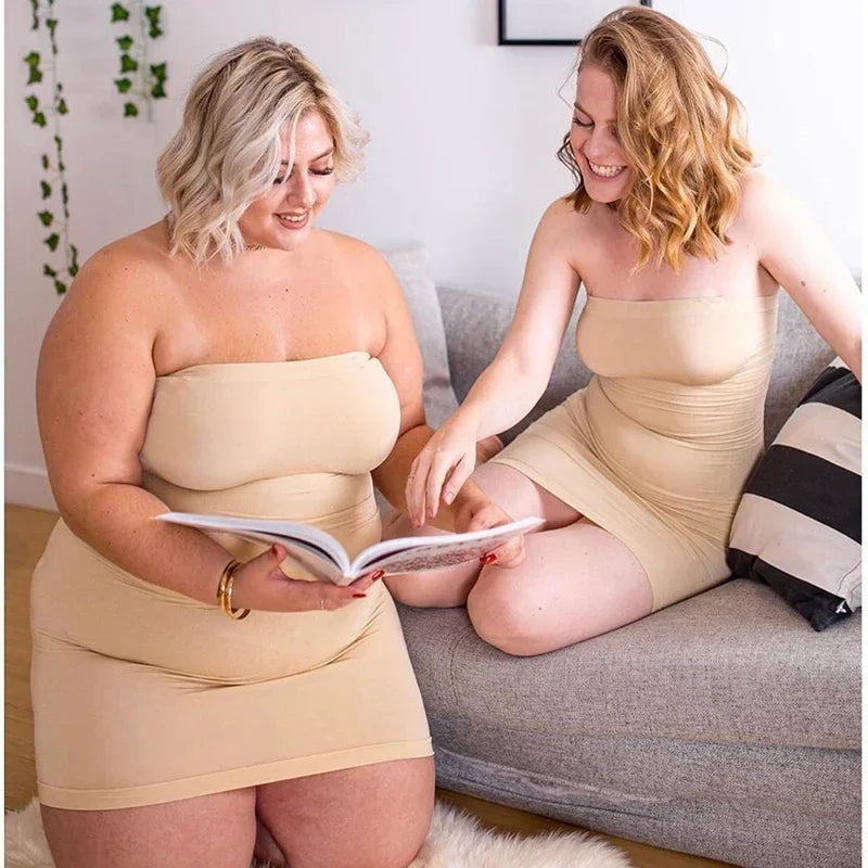 Full Slip Shapewear - Off Shoulder Strapless Body Shaper Dress