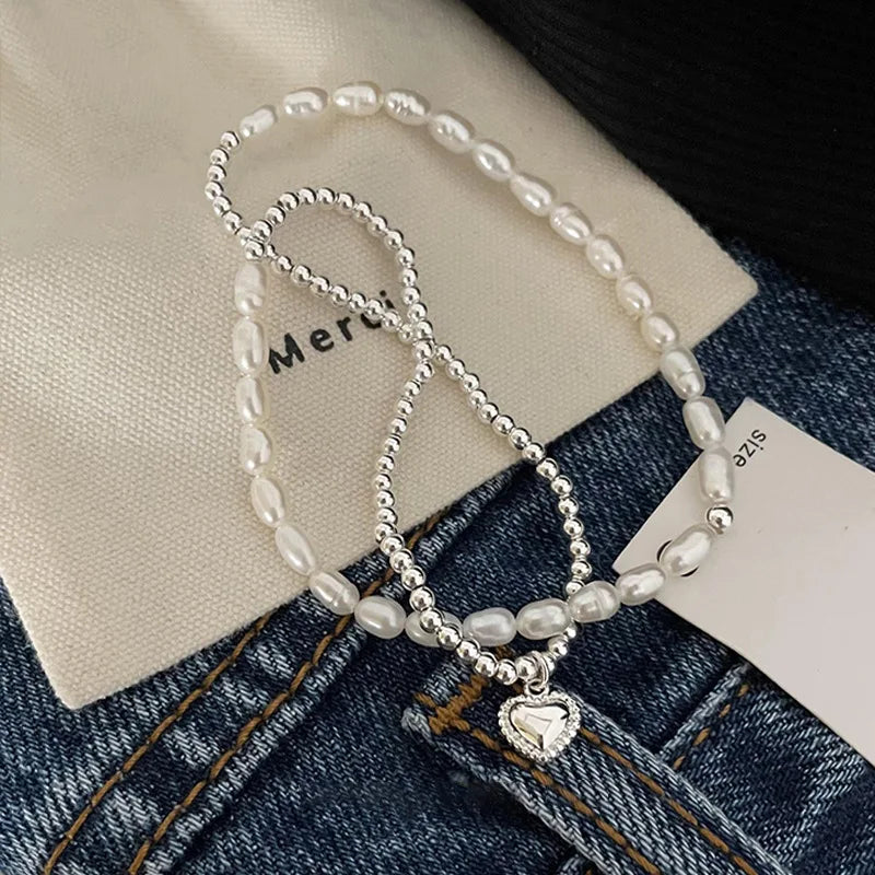 VENTFILLE 925 Sterling Silver Double Layer Pearl Bracelet for Women Girl Design Bead Korean Jewelry Dropshipping