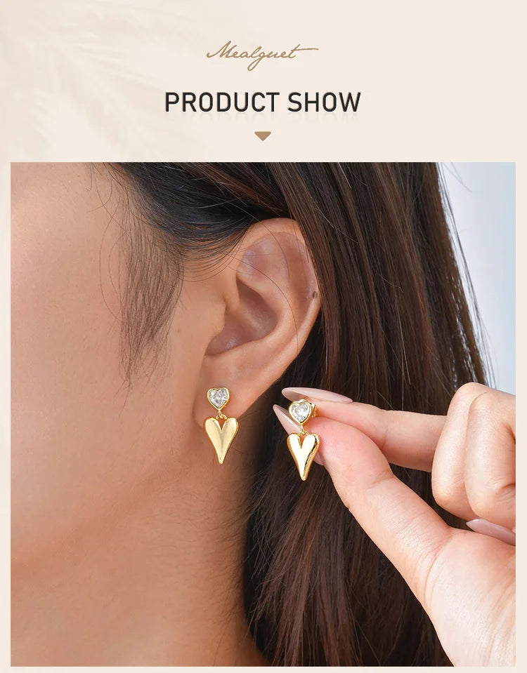 Cubic Zirconia Heart Love Dangle Earring for Women,18k Gold-plated Waterproof Jewelry