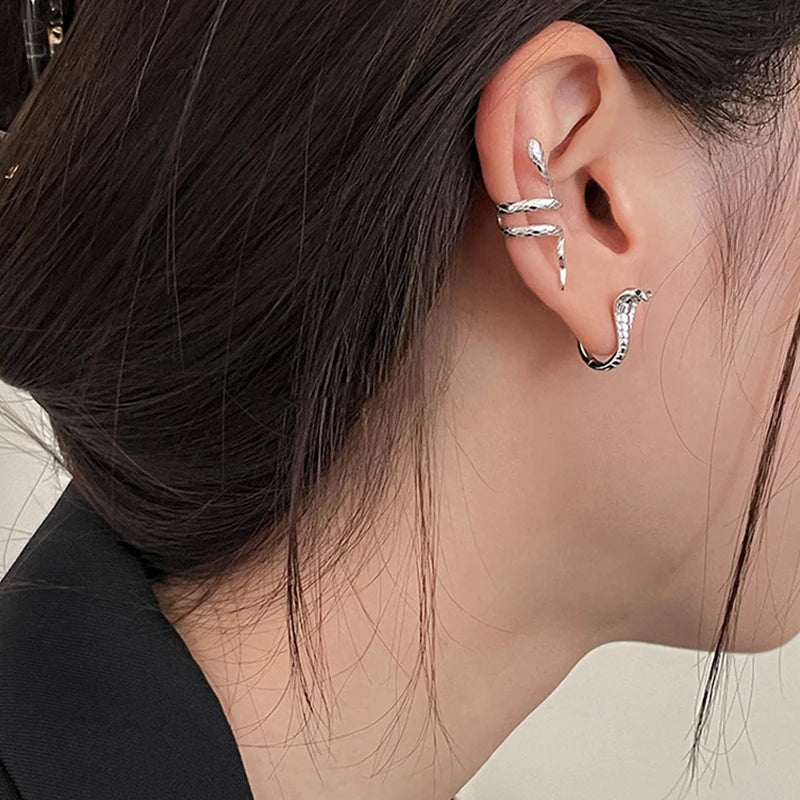 Fashion Punk Gothic Copper Zircon Green Eye Snake Earrings For Men Women Hip Hop Personality Cool Cobras Hoop Earrings Jewelry