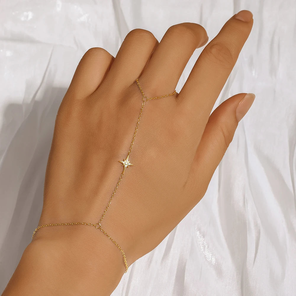 CANNER European American Style Eight-Pointed Star Zircon Bracelet S925 Sterling Silver Personality Simple Versatile Bracelet