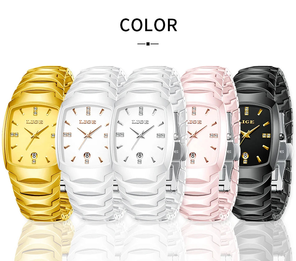 LIGE Fashion Luxury Ceramic Watch - Simple Elegant Calendar Women