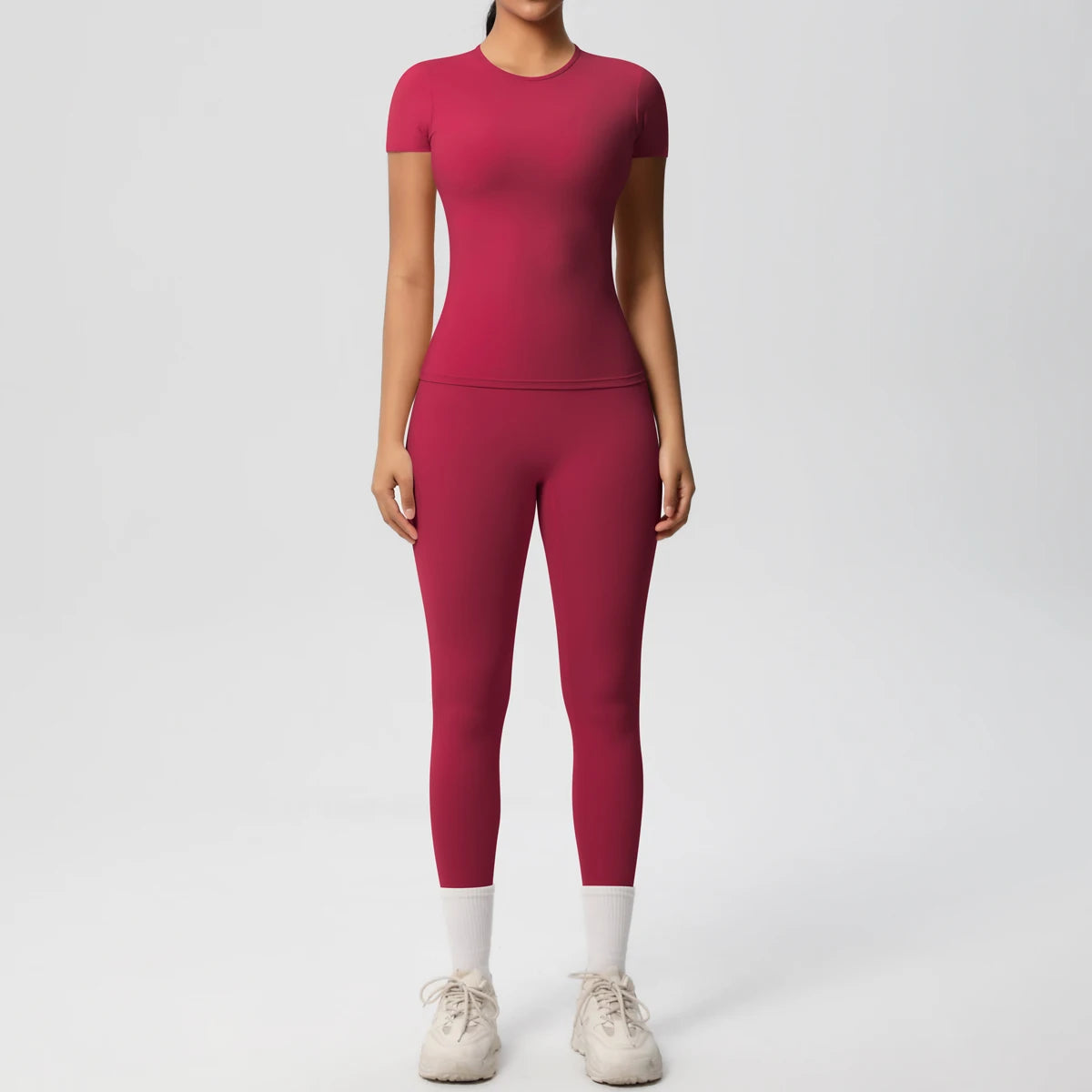 Women 2pcs Patchwork Sport Yoga Suit Gym Sports Crop Tops Sexy Bodycon Crop Tube Top Workout Leggins Booty Bum Leggins