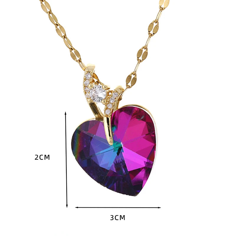 Versatile crystal necklace heart-shaped pendant collarbone chain ins jewelry woman bijoux acier inoxydable collar y2k accessorie