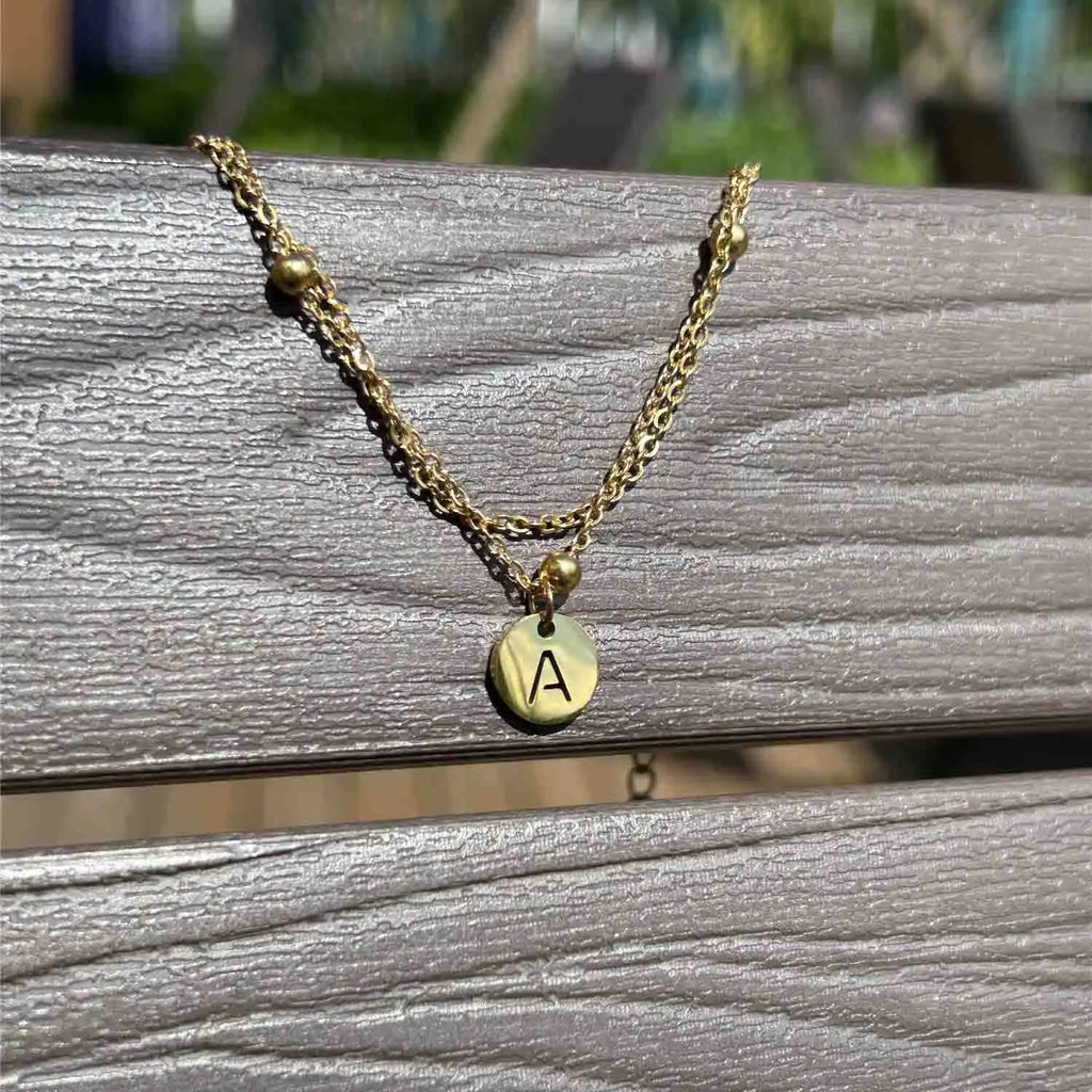 Minimalist Design Stainless Steel Disc Coin Letter Initial Bracelets For Women Multilayer Chain Alphabet Charm Bracelet Jewelry