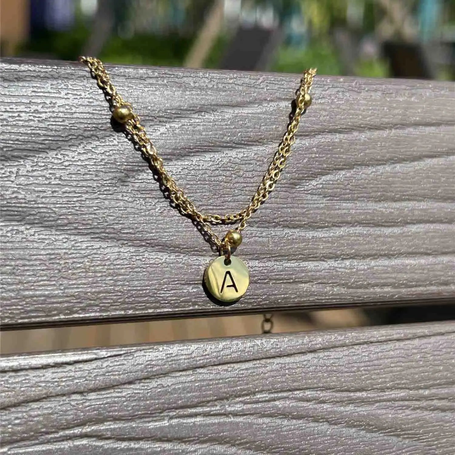 Minimalist Design Stainless Steel Disc Coin Letter Initial Bracelets For Women Multilayer Chain Alphabet Charm Bracelet Jewelry