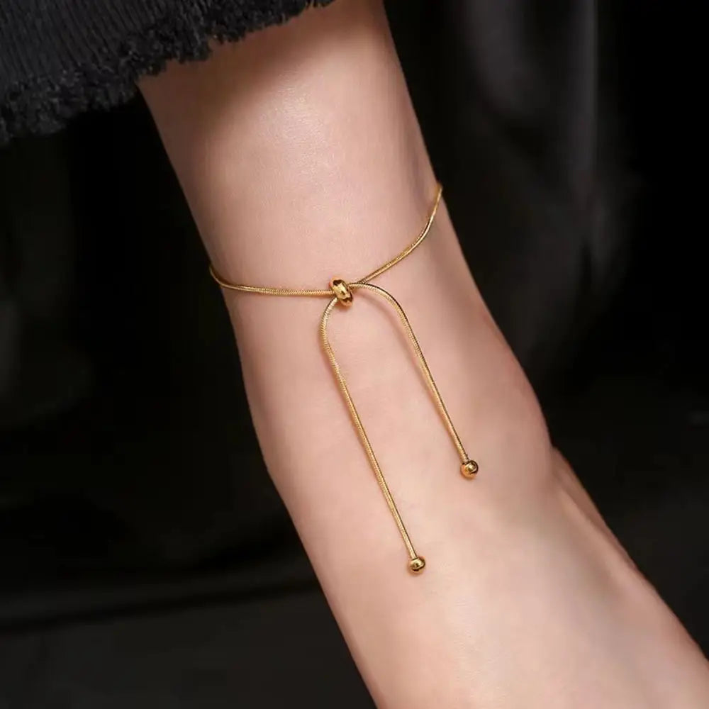 Stainless Steel Adjustable Anklet for Woman Round Snake Chain Pull-Out Anklet Button Birthday Gift Jewelry on Foot Wholesale