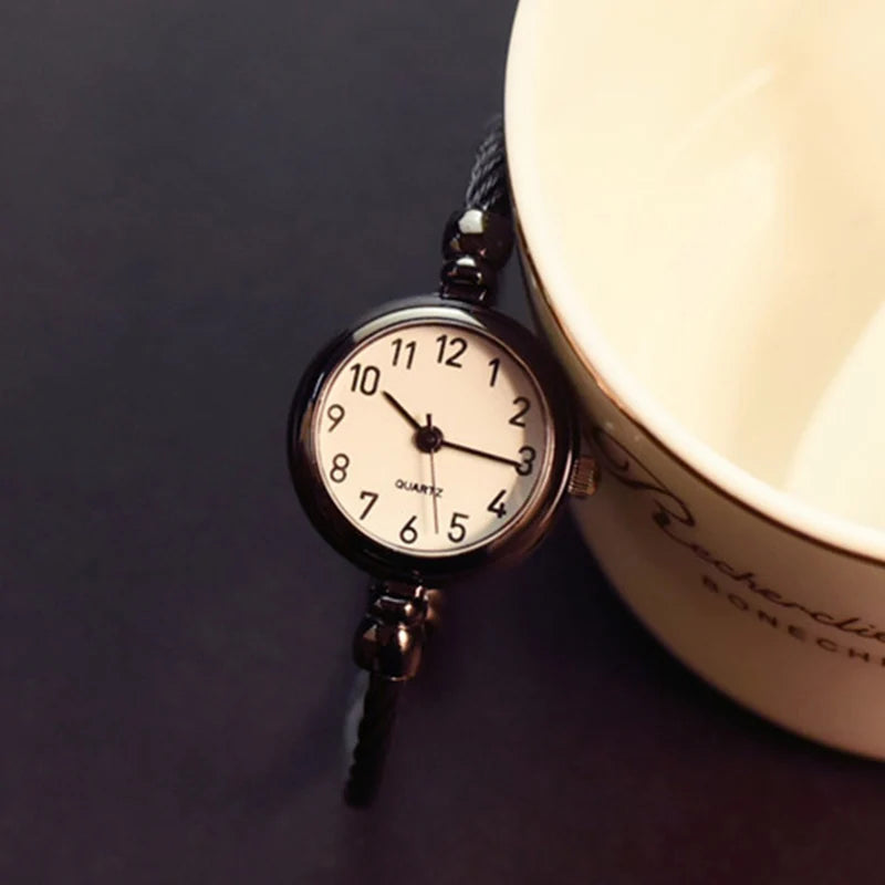 Small Gold Bangle Bracelet Watch - Retro Ladies Quartz Thin Chain