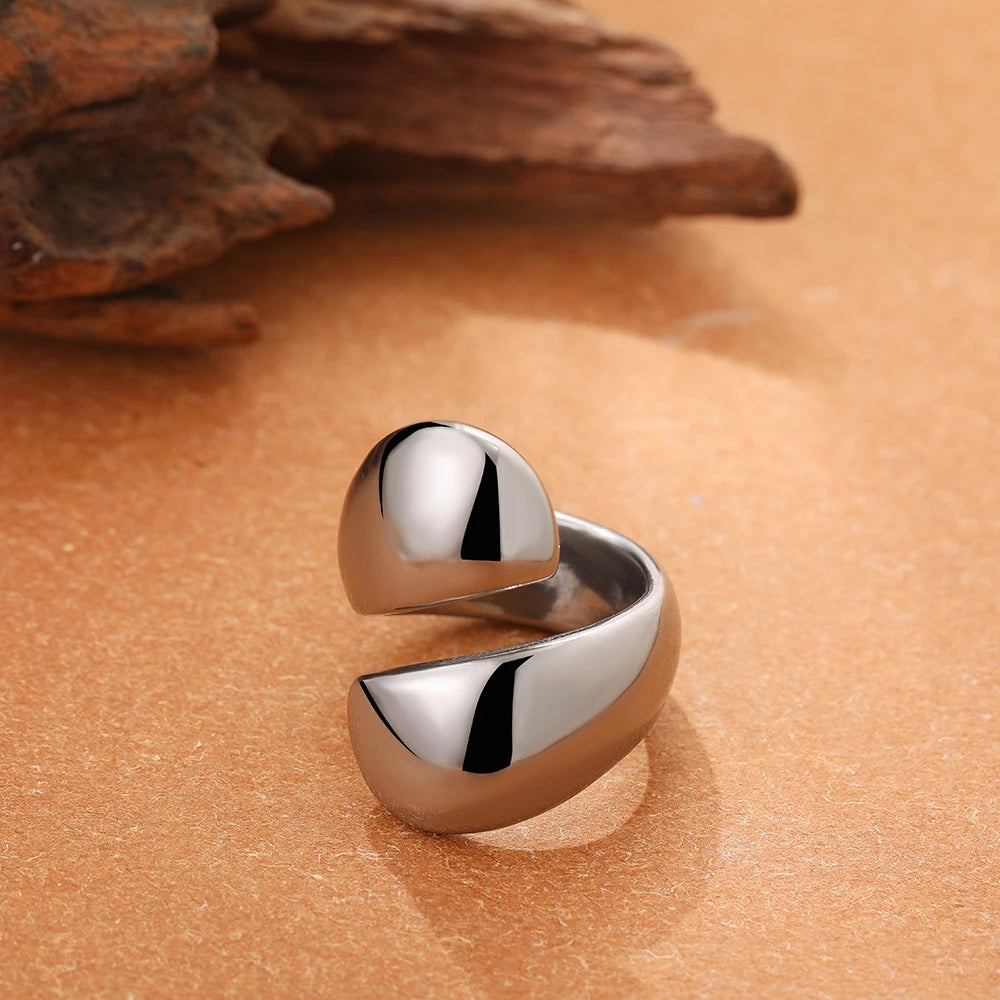 Irregular Geometric Smooth Metal Open Rings for Women Men Statement Thick Dome Finger Ring Adjustable Stainless Steel Jewelry