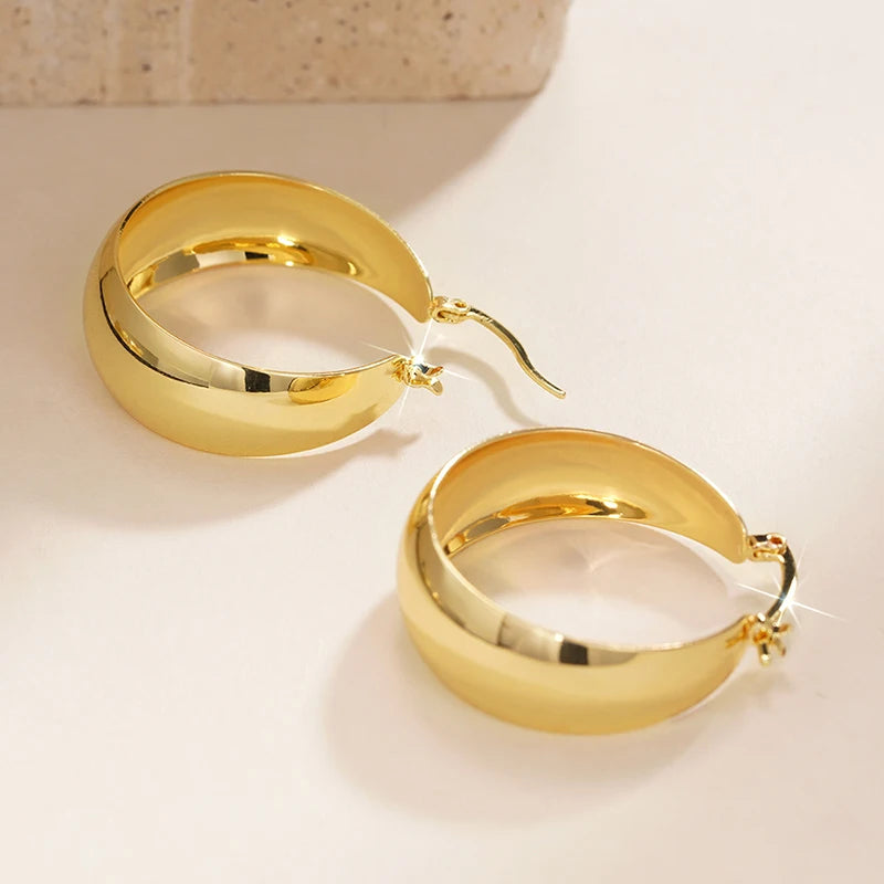 Huitan Luxury Noble Hoop Earrings with Simple Pattern Delicate Graceful Ear Accessories Fashion Charming Chic Jewelry for Party