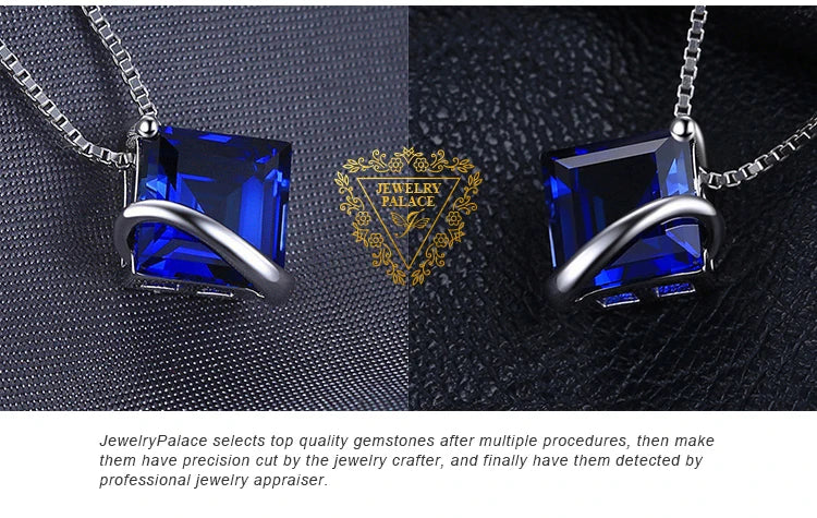 JewelryPalace 3.3ct Square Created Blue Sapphire 925 Sterling Silver Pendant Necklace for Women Gemstone Fine Jewerly No Chain