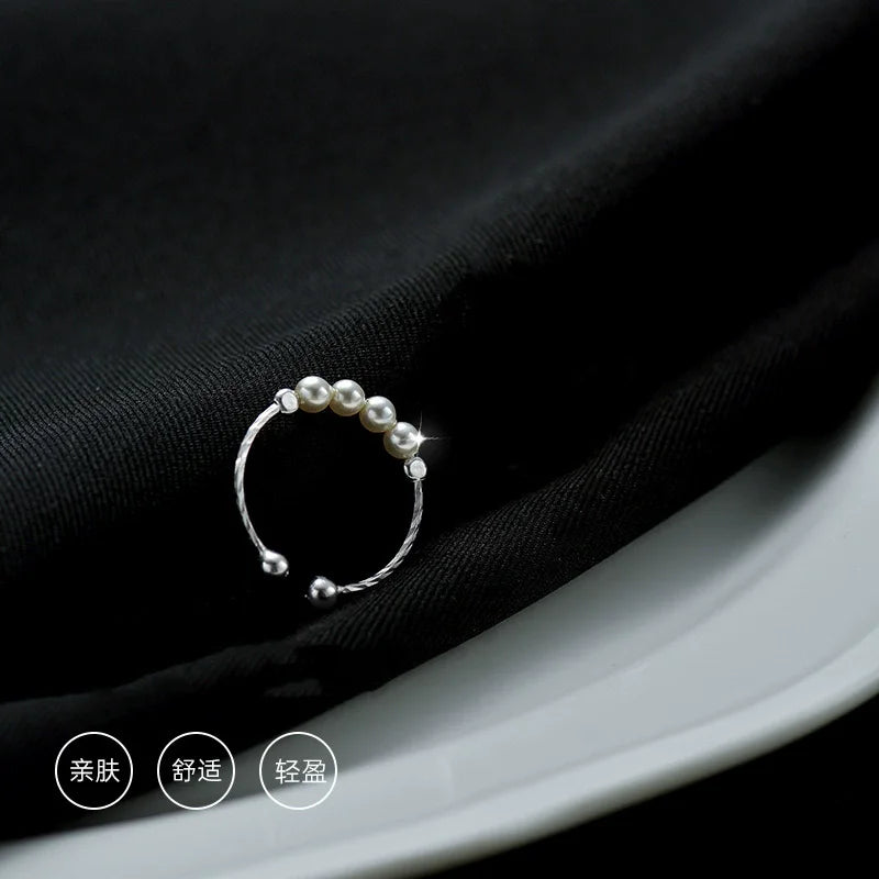 VENTFILLE 925 Sterling Silver Open Pearl Smile Stackable Finger Ring Simple Fashion Cute Adjustable For Female Jewelry Wholesale