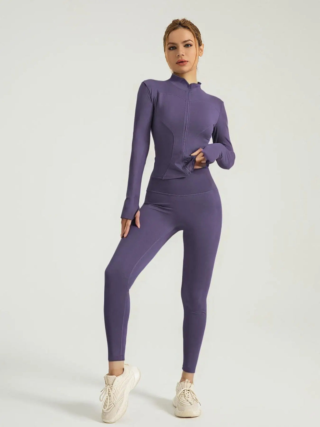 Fitfemme Two-Piece Sports Set - Zip Mock Neck Jacket & Leggings