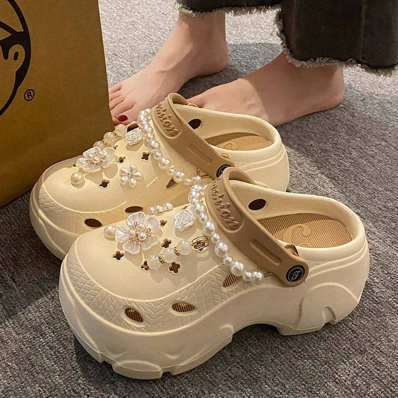 Pearl Chain Chunky Platform Sandals - 2024 Summer Beach EVA Clogs