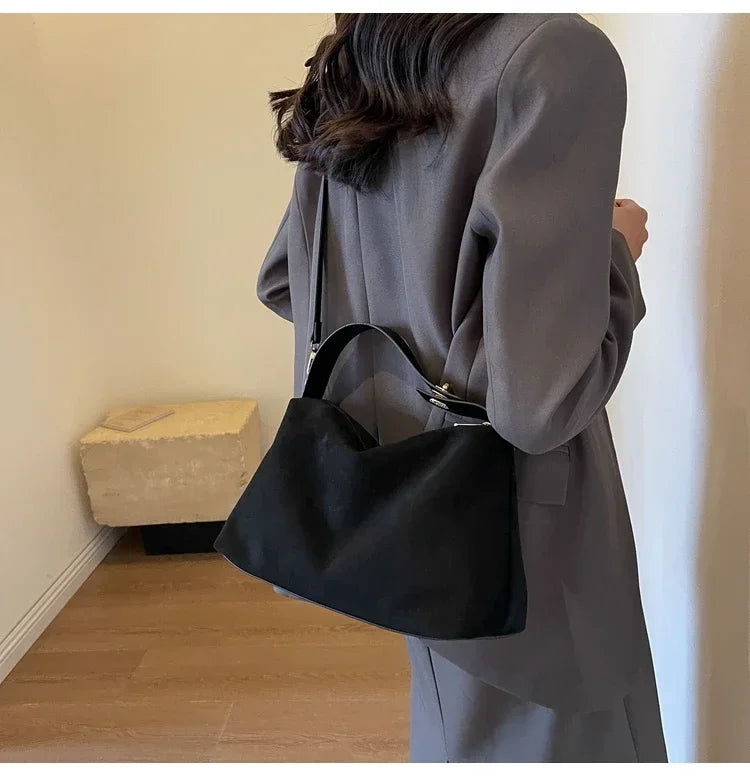 New Solid Color PU Zipper Women's Bag Suede Large Capacity Women's Shoulder Bag Fashion Versatile Casual Dual Purpose Handbag