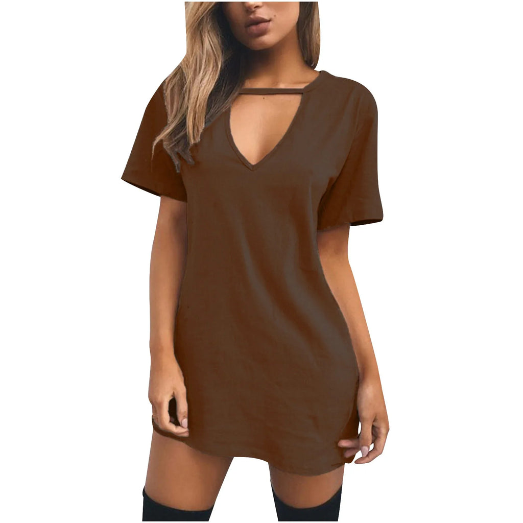 Sexy Elegant Dress Wrap Deep V Neck Cut Out Loose Dress Women Solid Color Short Sleeve Mini Dress Club Party Vestidos