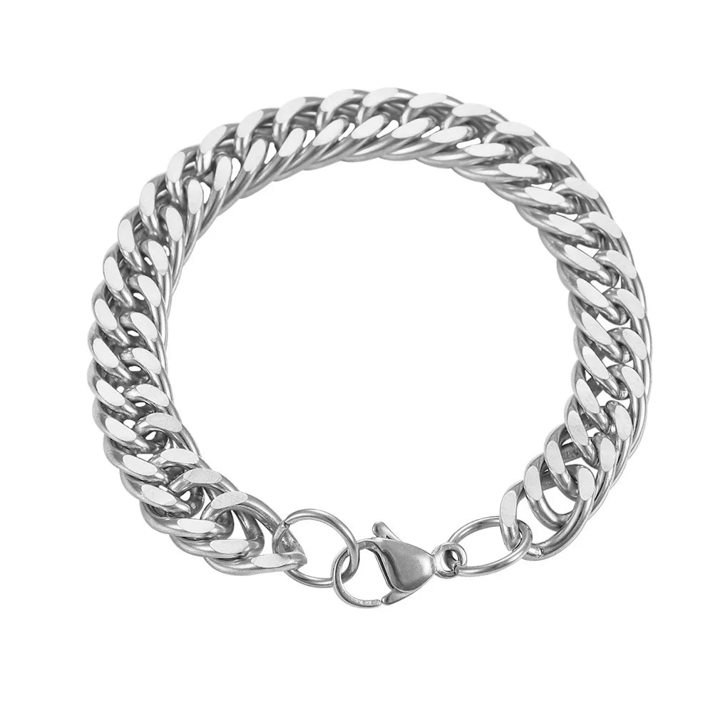 HNSP Stainless Steel Cuban Chain Bracelet For Men Punk Hand Chain Male Jewelry Accessories 8mm-14mm Wide