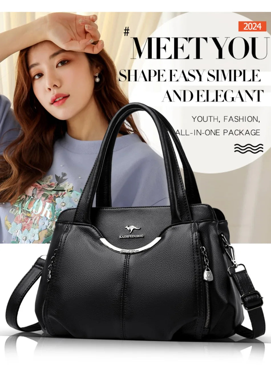 Luxury Soft Leather Handbag - Designer Crossbody Tote Bag 2024