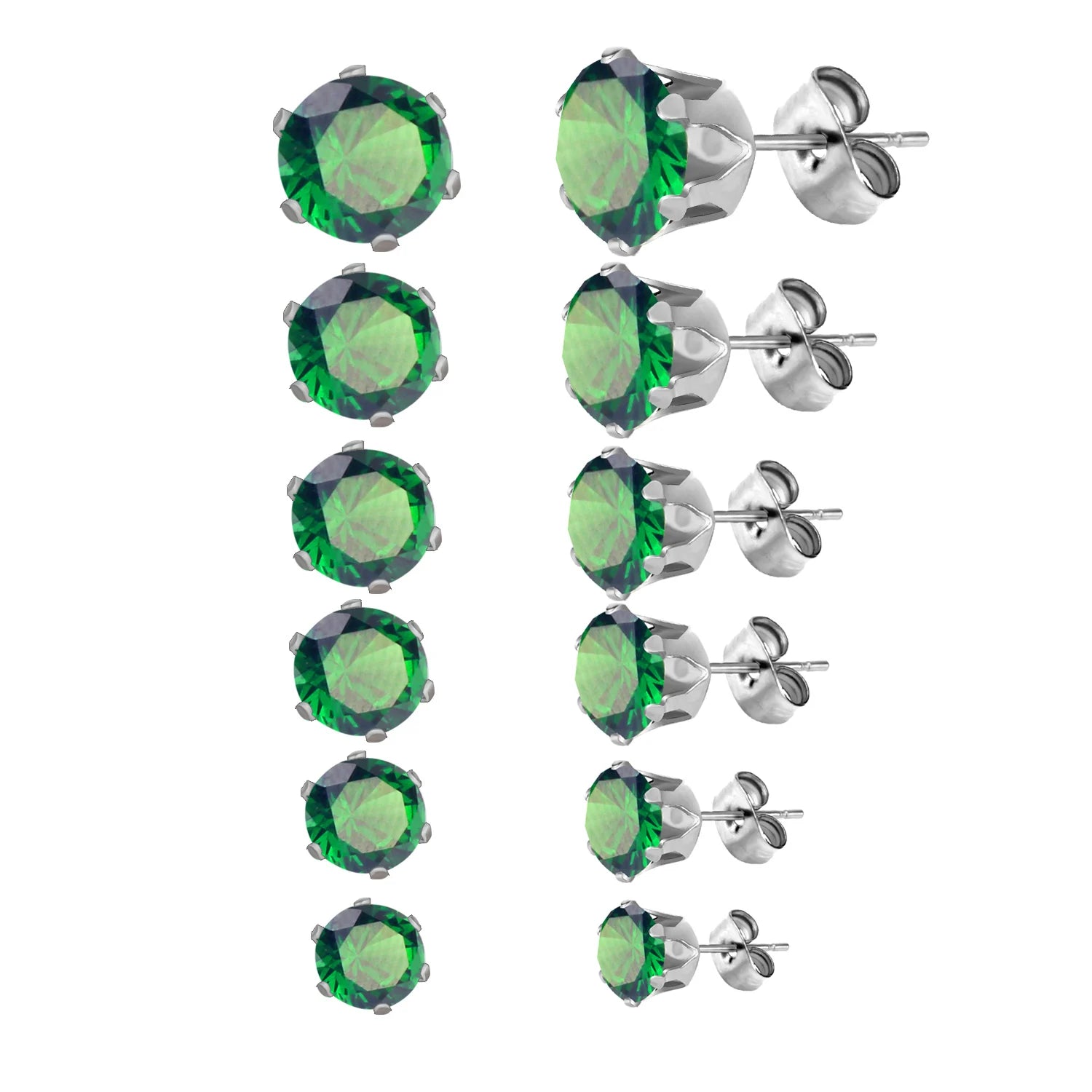 LUXUSTEEL 6Pairs/Set CZ Stud Earrings Stainless Steel Round White Cubic Zirconia Hypoallergenic 6 Claws Earring Trendy Jewelry