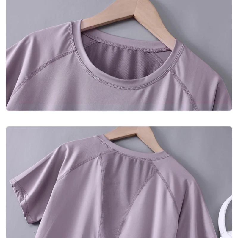 DRUR Yoga Tops - Quick Dry Short Sleeve Workout T-Shirt