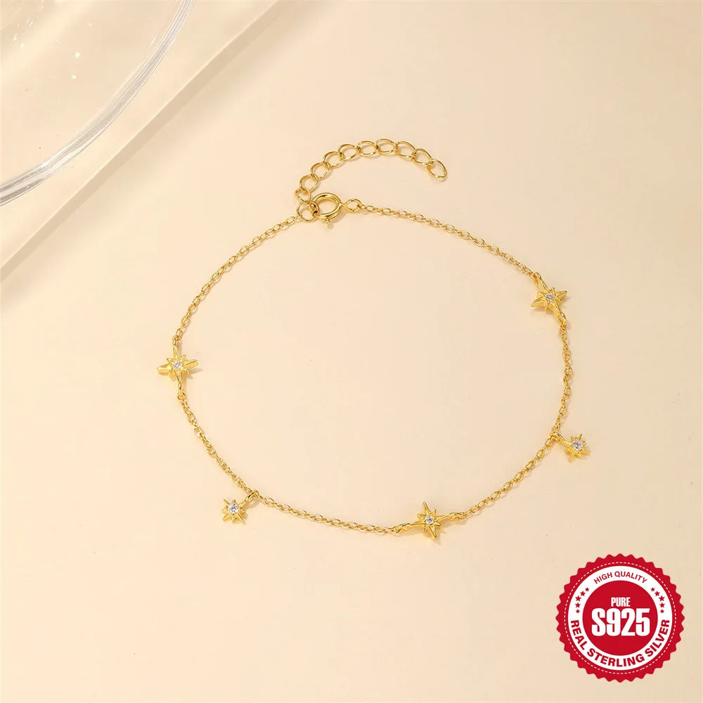 CANNER European American Style Eight-Pointed Star Zircon Bracelet S925 Sterling Silver Personality Simple Versatile Bracelet