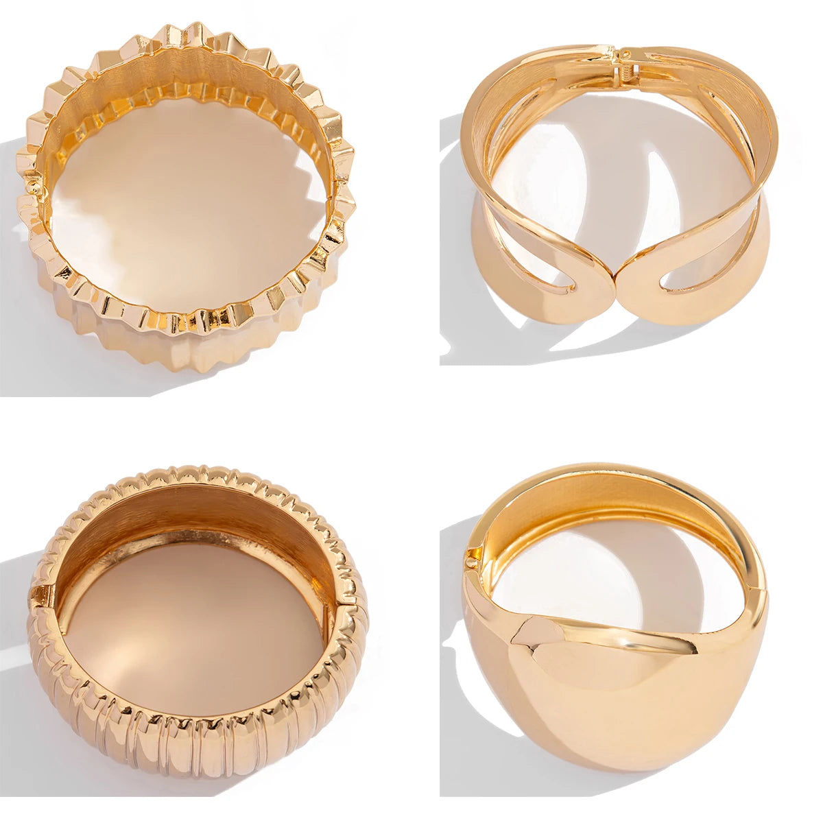 Ingemark 4 Styles Exaggerated Punk Smooth Big Chunky Open Cuff Bangles for Women Gold Color Spring Bracelets Men Hand Jewelry