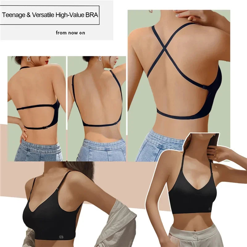 2024 Invisible Push Up Bra Backless Sexy Women Bras Low Cut Plunge Brassiere Open Back Wedding Underwear Seamless Lingerie
