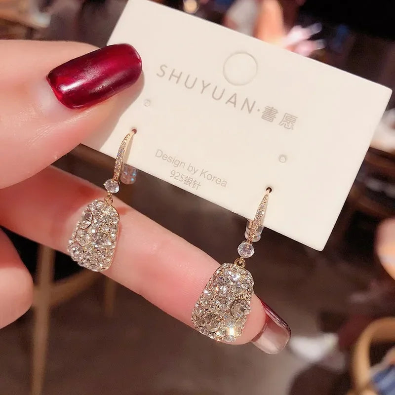2024 New Hot Korean Beautiful Exquisite Fashion Long Shiny Gypsophila Earrings party Jewelry Exquisite Gifts Wholesale