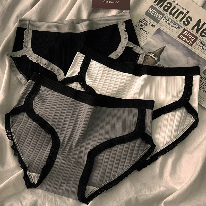 3Pcs/Set Cotton Panties Mid-Waist Women's Underwear Female Breathable Underpants Girls Solid Color Briefs Short Sexy Lingerie
