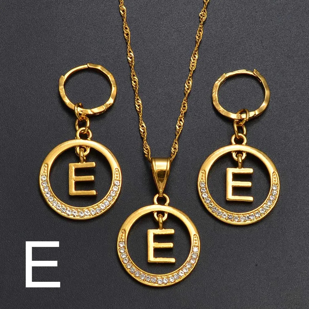Anniyo A-Z Alphabet set Pendant Necklace and Earring set,Guam, Hawaii,African Initial Jewelry English Letters  #260306