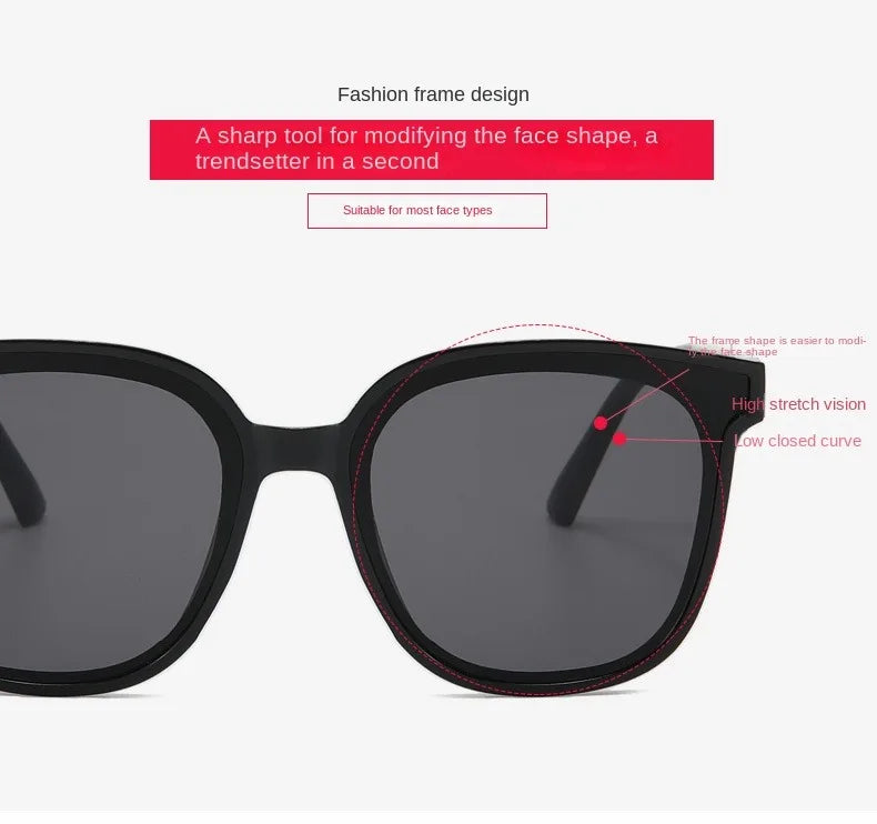 Large Frame Black Face Trimming Sunglasses - Outdoor Travel UV400